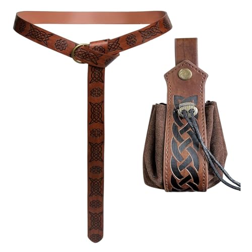 Belt Pouch Waist Bag Fanny Pack Medieval Vintage Leather Pouch Cellphone Holder Holster Carry Belt Purse Pocket Casual Hiking Festival Renaissance Faire Costume Props Travel Wallet (Sets.Brown) - color: Sets - Brown