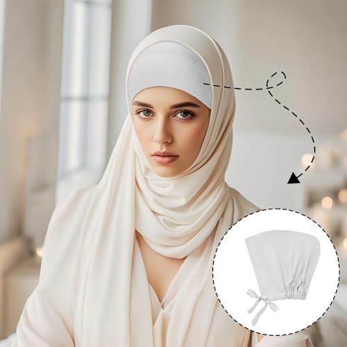5Pcs Islamic Muslim Under Hijab Cap Inner UnderScarf for women Inner Under Scarf Hat Hijab Cap with Tie Back Closure - color: Black\blue\cafe\dark Grey\light Grey