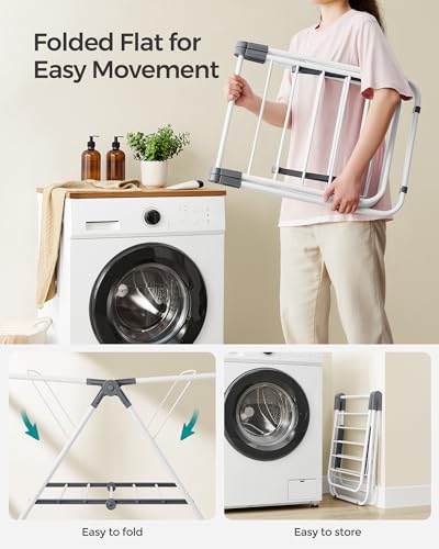 SONGMICS Small Clothes Drying Rack, Foldable 2-Level Laundry Drying Rack, Space-Saving, for Small Clothes, Towels, Bathroom, Balcony, 17.3 x 39.8 x 19.7 Inches, Cloud White ULLR504W01