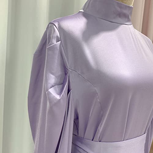 OBEEII Muslim Dress for Women Loose Full Cover Long Abaya Satin Dress Kaftan Abayas Islamic Robe S-XXL - color: Purple+hijab, size: X-Large