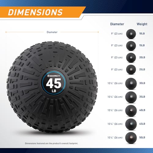Marcy Slam Ball, 10–50 lbs Dead Weight, Non-Bounce, Sand-Filled Medicine Ball with Durable PVC Shell & Textured Grip for Slams, Tosses, Core & Full Body Training - size: 20 LB