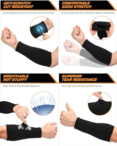 2 Pairs Cut Resistant Sleeve Arm Protection Sleeves Level 5 Protection Safety Protective Sleeves for Men Women (Black, 8.6 x 3.7 Inches) - color: Black, size: 8.6 x 3.7 Inches