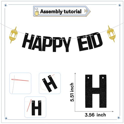 Happy Eid Banner, Eid Festival Party Decor, Umrah Mubarak Banner, 2024 Eid Mubarak Hajj Mubarak Islamic Muslim Festival Party Supplies Gold Black - color: Black