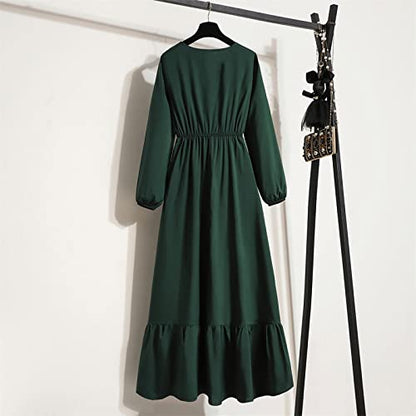 Ctreela Muslim Abaya Dress for Women Long Sleeve Tunic Islamic Prayer Dress Abaya Kaftan Dubai Dress Middle East Clothes - color: Army Green, size: Large