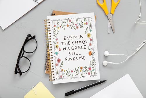 Christian Floral Notebook Journal, Inspirational Bible Verse Notebook, Christian Gifts for Women, Even in the Chaos His Grace Still Finds Me Spiral Journal 5.5x8.3 Inch - color: 27-Christian-notebook