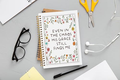 Christian Floral Notebook Journal, Inspirational Bible Verse Notebook, Christian Gifts for Women, Even in the Chaos His Grace Still Finds Me Spiral Journal 5.5x8.3 Inch - color: 27-Christian-notebook