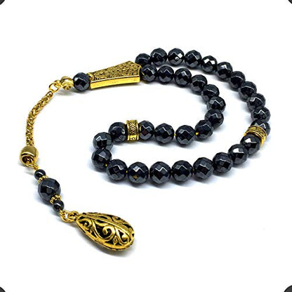 Design - Long & Stylist Tassels Worry Beads - Prayer Beads (8 mm-33 Beads) Tesbih-Tasbih-Tasbeeh-Misbaha-Subha-Sebha-Sibha-Rosary (Non-Magnetic Faceted Hematite 8mm 33 Beads & Bracelet) - color: Non-Magnetic Faceted Hematite 8mm 33 Beads & Bracelet