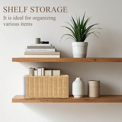 YRMT Rattan Storage Basket Pantry Baskets with Built-in Handles Wicker Baskets for Organizing Waterproof Woven Nature 12" x 8" x6" - size: 12"x8"x6"