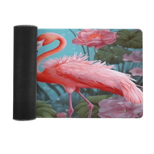 Large Size Gaming Mouse Pad Flamingo Love Flowers Desk Mat Non-Slip Base Waterproof Desktop Writing Pad for Office Home - color: Flamingo Love Flowers, size: 30x80cm