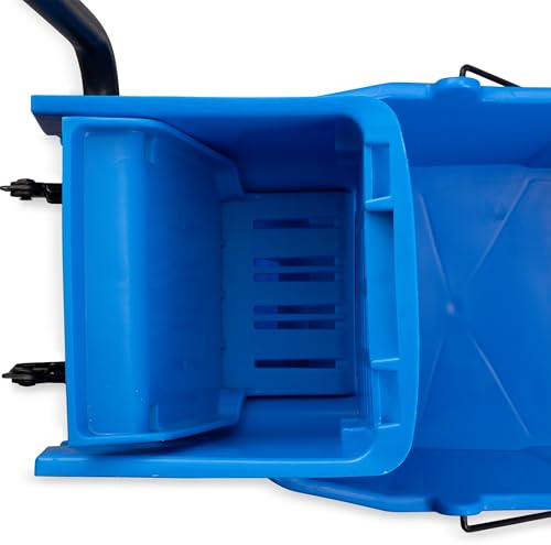 Carlisle FoodService Products 26 Qt Mop Bucket with Side Wringer, Blue | 18.5 x 16.5 x 16.5 in, 34.25-in Handle Height, Polypropylene, 50,000-Cycle Wringer, Non-Marking Casters, Assembly Required - color: Blue