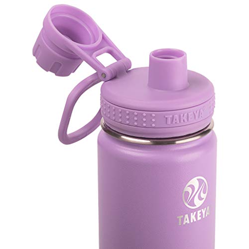 Takeya Actives Stainless Steel Water Bottle, Insulated Spout Lid, Keeps Drinks Cold 24 Hrs, Leakproof, Durable, Dishwasher Safe, Ideal for Gym, Travel, Fits Most Cup Holders, 24 oz/Lilac - color: Lilac, size: 24 Ounces