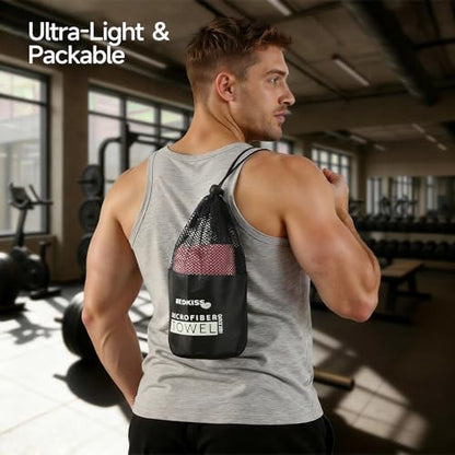 REDKISS 4 Pack Microfiber Workout Towels, Quick-Dry Gym Towels for Men, Yoga & Running, Soft Breathable, 39" x 16" - color: Pink/Light Blue/Green/Light Purple