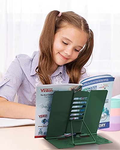 MSDADA Book Stand Metal Reading Rest Book Holder Adjustable Cookbook Documents Holder Portable Sturdy Bookstands for Recipes Textbooks Tablet Music Books with Page Clips (Military Green) - color: Military Green