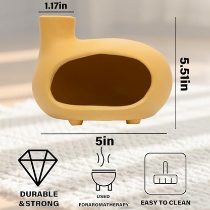 MOUGIGI Yellow Palo Santo Holder with Chimney–Mini Fireplace Incense Burner for Sage Burning, Wood Sticks, Cones&Tealights-Handcrafted Ceramic Smudge Bowl,Aromatic Incense Burner-Yoga Meditation Gift - color: Matte Clay -Yellow