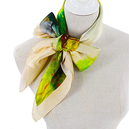 100% Mulberry Silk Scarf-Printed or Solid Color 35” Square Large Silk Hair Head Wrap Scarf With Gift Box Package - color: Multicolor