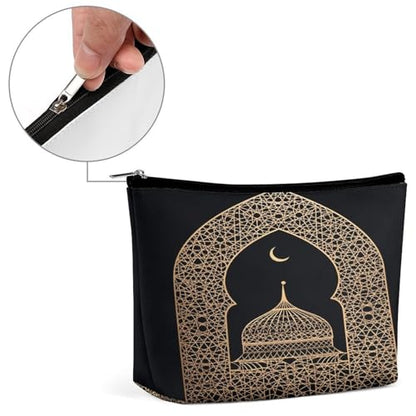 Islamic Dome Pattern Gold Makeup Bag, Travel Toiletry Organizer, Cosmetic Pouch for Women, Birthday Presents for Mom Girls Women Sisters - color: Islamic Dome Pattern Gold