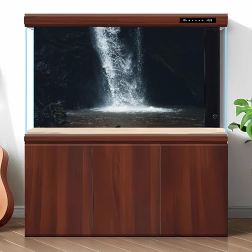 Waterfall Aquarium Background Waterfall in Dark Black Backdrop Terrarium Backgrouds Stream Falls Theme Fish Tank Background Cascading Waterfalls Reptile Tank Enclosure Backgrounds Wallpaper 24x12in - color: Black_White, size: 24(W)x12(H)inches/ 60(W)*30cm
