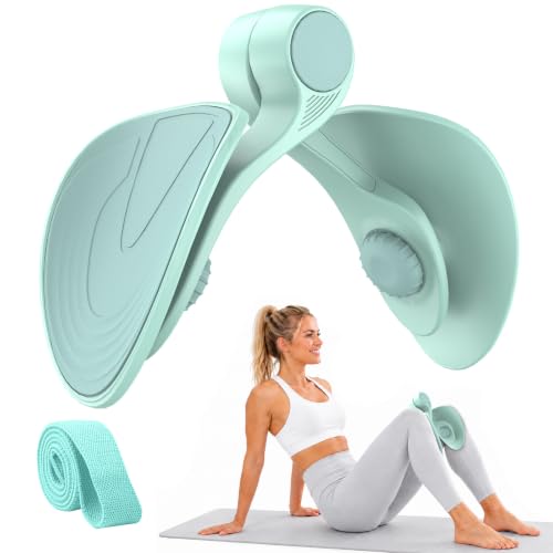 Pelvic Floor Exercise Device with 35 lb Resistance, Kegel and Inner Thigh Muscle Trainer, Home Workout Equipment for Postpartum Recovery, Women & Men, with Band - color: Light Green
