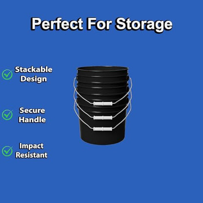 1-Gallon Bucket with Airtight Lid – Made in USA, Food Grade BPA Free Plastic, Heavy Duty Multi-Use, Metal Handle with Grip, Stackable Storage – Black, 6 Pack - color: Black, size: 6