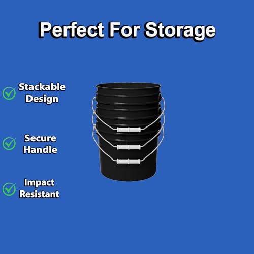 1-Gallon Bucket with Airtight Lid – Made in USA, Food Grade BPA Free Plastic, Heavy Duty Multi-Use, Metal Handle with Grip, Stackable Storage – Black, 4 Pack - color: Black, size: 4