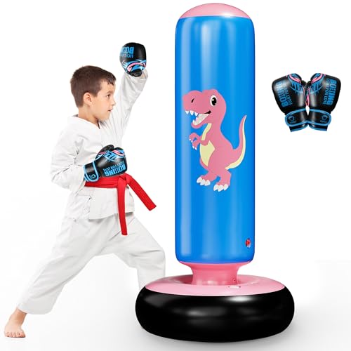 QPAU Inflatable Punching Bag, 48 Inch Stable Inflatable Boxing Bag for 3-6 Kids,Dinosaur Toy & Gifts for Boys and Girls, Kids Boxing Set for Practicing Karate, Taekwondo - color: Dinosaur Pink
