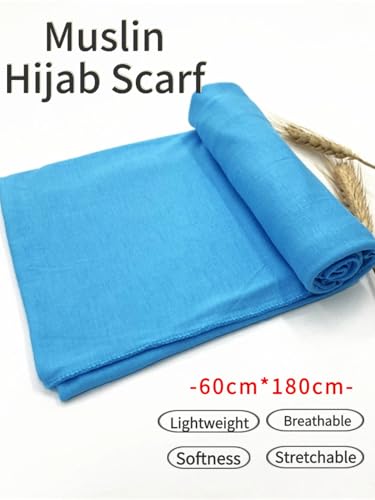 Hijab Scarf for Women Soft Muslim Hijabs Head Wrap Scarves Fashion Long Hair Shawls Stretchy Muslin Headscarf - color: Light Blue Hijab Scarf for Women