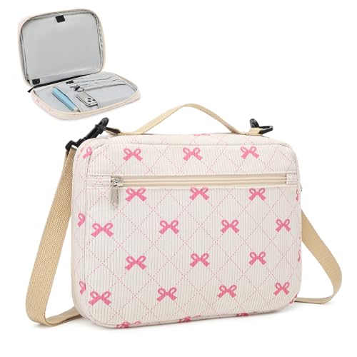 Bible Cover Case for Women Large Bible Cover for Girls Bible Study Supplies Accessories with Handle and Shoulder Strap | Durable - color: Pink -Bow