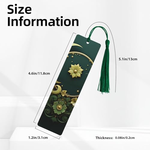 5 Pieces Wood Bookmark for Men Women Ramadan on Green Wallpaper Wooden Bookmarks Unique Handmade Book Marks with Tassel Pendant Craft Bookmark for Book Lovers Birthday Teachers Gift - color: Dark Green
