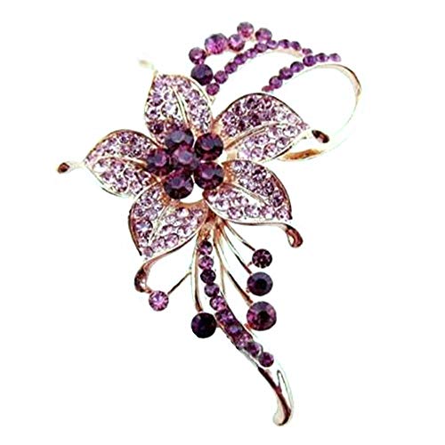 Crystal Pearl Flower Brooches Pins Fashion Beautiful Created Rhinestone Floral Brooch Good Idea for Party Dance Wedding Banquet for Elegant Women Girl - color: Plum crystal flower brooch