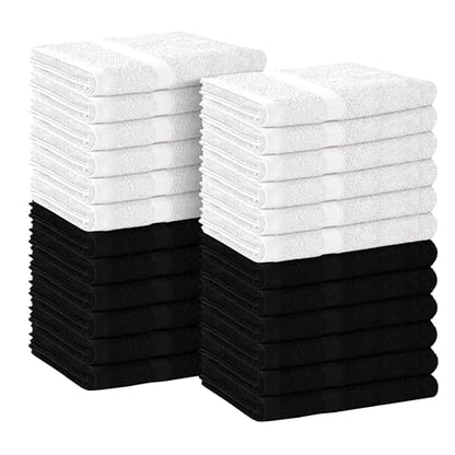 Avalon Towels Salon Towel - Black and White Hand Towels Bulk Pack of 24 - 100% Cotton Absorbent Spa, Facial & Gym Towel for Working Out - 16x27 Inches (Not Bleach Proof) - color: Black, White