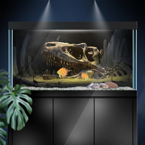 Aquarium Background Stickers - Dinosaur, Skull, Teeth - Fish Tank Reptile Terrarium Decor Poster (60 x 40 cm / (23.6 x 15.7 inches)) - size: 60 x 40 cm / (23.6 x 15.7 inches)