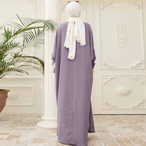IKADEX Women Batwing Sleeve Abaya Button Loose Fit Long Maxi Muslim Dress Islamic Kaftan Prayer Robe - color: Purple