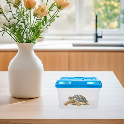 MERRYHAPY Portable Betta Fish Tank and Aquarium Breeding Box, Plastic Reptile Terrarium with Handle, Medium Blue Rectangular Turtle and Hamster Transport Case for Travel and Home Use