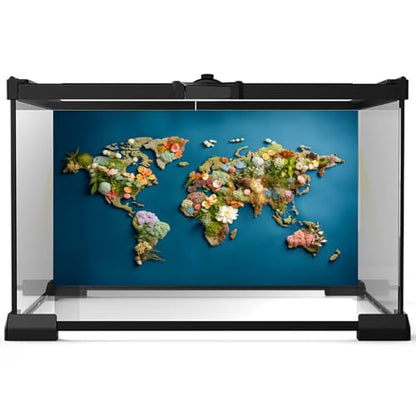 Aquarium Background World Map Composed of Flowers Plants Greenery on Blue Background Terrarium Backdrop Nature-Themed Designs Aquarium Background Fish Tank Backdrop Vinyl 24x12in - color: Green, size: 24(W)x12(H)inches/ 60(W)*30cm(H)