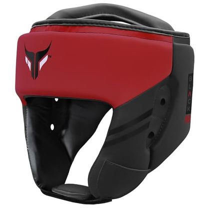 Mytra Fusion Boxing Headgear - Sparring Gear with Adjustable Strap MMA, Muay Thai, Kickboxing, Martial Arts, Karate, Head Gear - color: Black/Red, size: X-Large