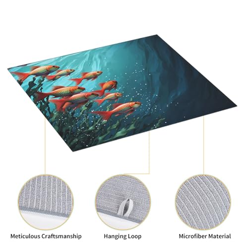 Fish aquarium Dish Drying Mat for Kitchen Counter 18"x16" Super Absorbent Microfiber Dish Drying Pad Non-slip Drainer Mats Extra Large Dish Rack Pad Kitchen Drying Mat