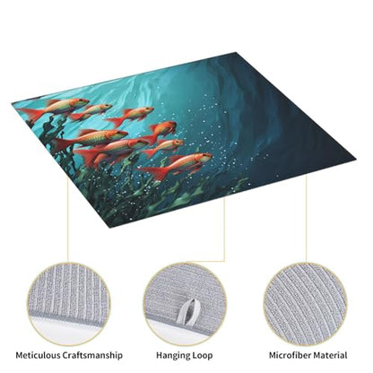 Fish aquarium Dish Drying Mat for Kitchen Counter 18"x16" Super Absorbent Microfiber Dish Drying Pad Non-slip Drainer Mats Extra Large Dish Rack Pad Kitchen Drying Mat