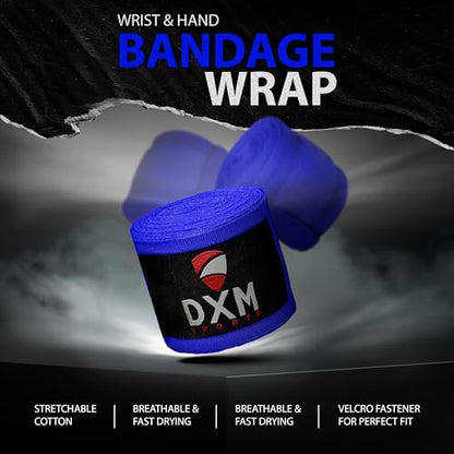 DXM SPORTS Boxing Hand Wraps Inner Gloves - 180 Inch Elasticated Thumb Loop Bandages - Kickboxing MMA Muay Thai Kickboxing Martial Arts Punching Training for Men Women - color: Blue