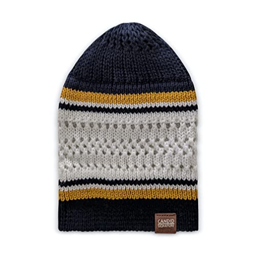 Breathable Cotton Stretchy Kufi for Men in Cool Designs - Helmet Liner - color: Navy Blue and White With Gold Stripes