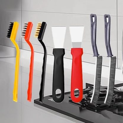 7 Pcs Crevice Cleaning Brush Cleaning Tools with 3 Stovetop Brushes, 2 Scraper Tools & 2 Gap Brushes for Stove, Sink, Grout & Tiles - Durable Plastic Handles & Stiff Bristles