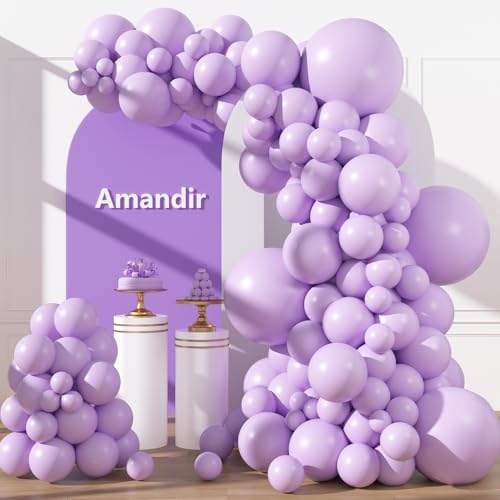 Amandir 153pcs Lavender Balloons Arch Garland Kit Different Sizes 18 12 10 5 Inch Latex Lilac Light Pastel Purple Balloon Fairy Birthday Wedding Princess Gender Reveal Bachelorette Party Decorations - color: Light Purple