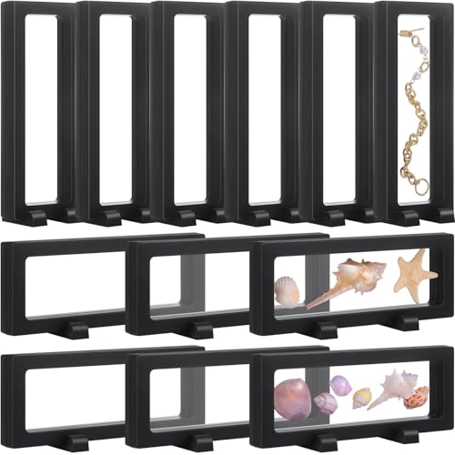 Harloon 12 Pcs 3D Floating Display Case Floating Frame Display Holder Stand Challenge Coin Jewelry Frame Box for AA Medallions Fossil Rock Gemstones Specimen(Black,7 x 2.8 x 0.8 Inch,Square Base) - color: Black, size: 7 x 2.8 x 0.8 Inch, style: Square Bas