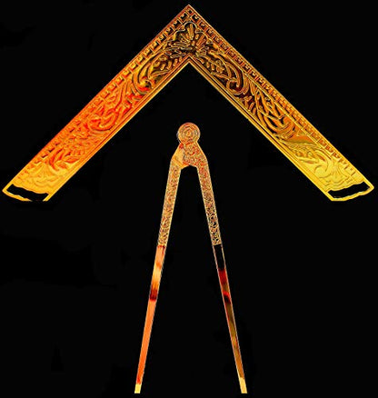 Masonic Lodge Ceremonial 6" INCH Large Freemason Square & Compass for Bible Gold Plated