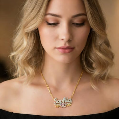 Custom Name Necklace Double Plated Name Necklace Personalized Name Plate Necklaces Name Necklaces for Women 18k Gold Plated Nameplate Pendant - color: Style 52