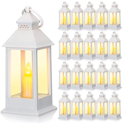 Hoolerry 24 Set Mini Lantern with LED Candle Halloween Wedding Decor White - color: White