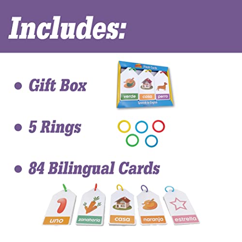Bilingual Spanish English Flash Cards for Kids 5 Themes Alphabet Color Number Shape First Words 84 Cards Gift Pack