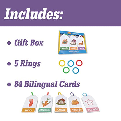 Bilingual Spanish English Flash Cards for Kids 5 Themes Alphabet Color Number Shape First Words 84 Cards Gift Pack