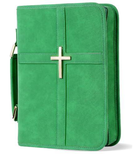 Vegan Leather Bible Cover Case, Bible Bag with Phone Pocket, Bible Case for Men Women, Christian Gift Box Packaging (Green) - color: Green