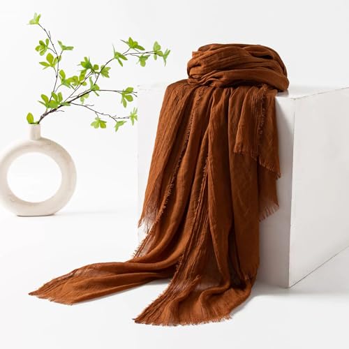 Women Summer Scarfs Large Long Lightweight Linen Beach Gauze Shawl Wrap 75”×40” - color: Caramel