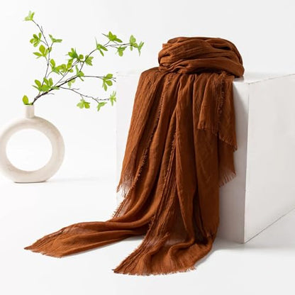 Women Summer Scarfs Large Long Lightweight Linen Beach Gauze Shawl Wrap 75”×40” - color: Caramel